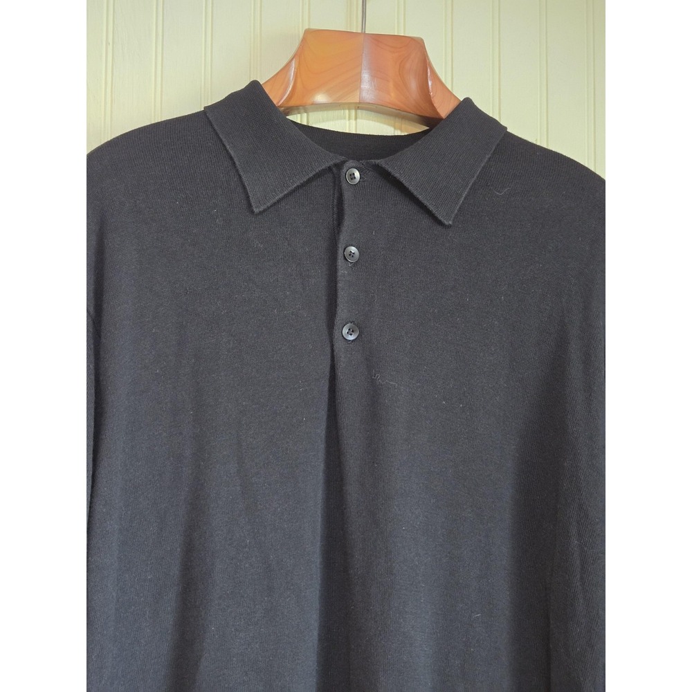 Bachrach Sweater Mens XL‎ Black Long Sleeve Knit Polo Shirt Tencel Cotton Casual